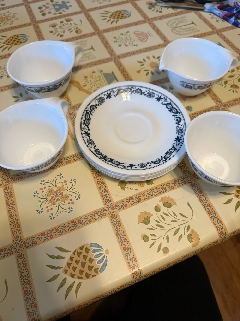 Corelle Old Town Blue cups and saucer set.